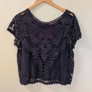 Express Navy Flower Top